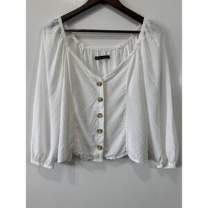 Abercrombie & Fitch Ivory White Jacquard Puff Sleeve Blouse Sz S Cottage Prairie